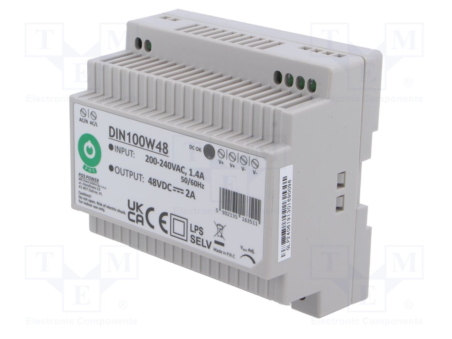 POS POS-DIN100W48 Kytkentäsähköinen DIN-kiskoon asennettava virtalähde 96W 48VDC