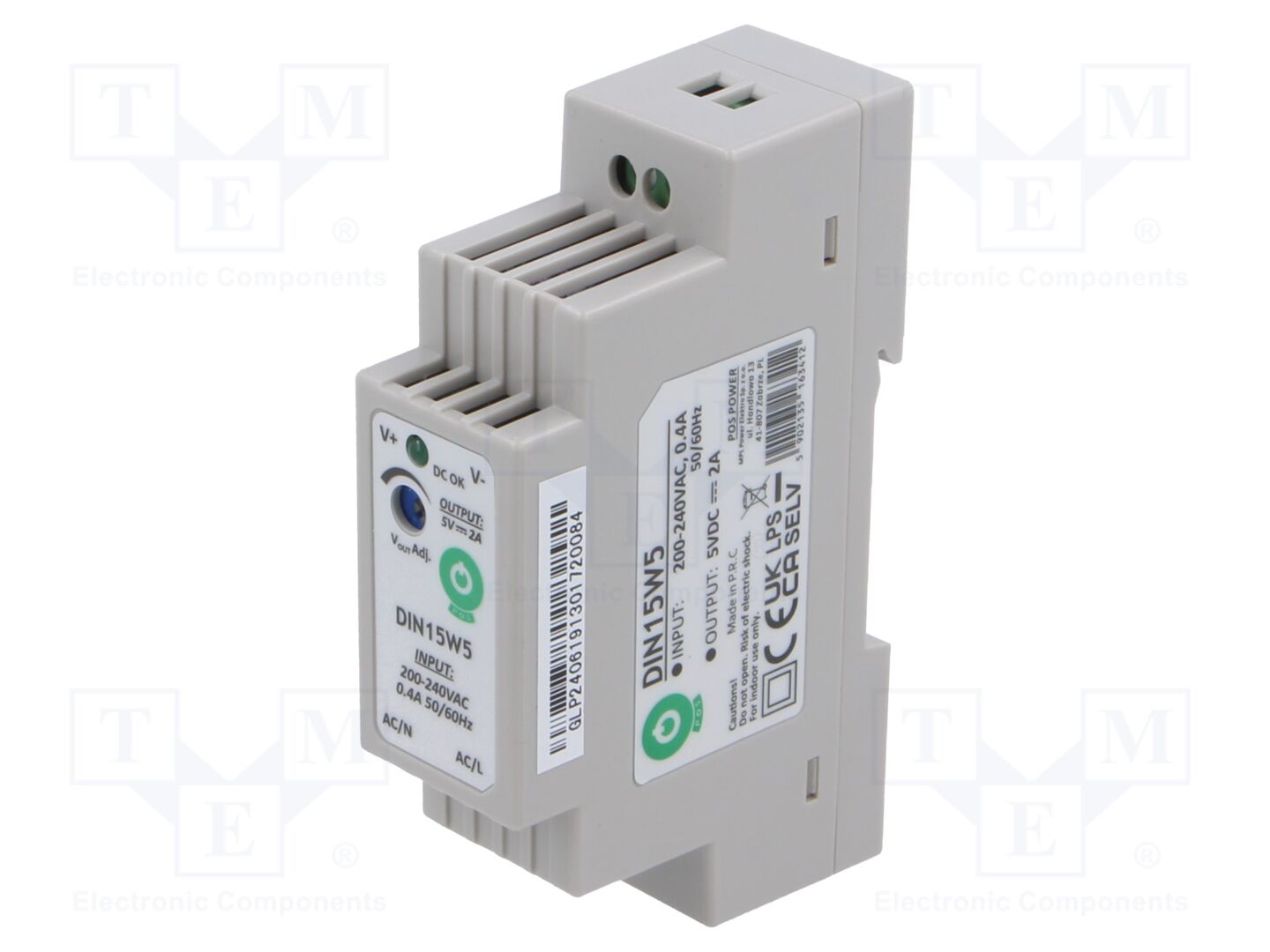 POS POS-DIN15W5 DIN-kiskoon kiinnitettävä kytkentävirtalähde 10W 5VDC 2A