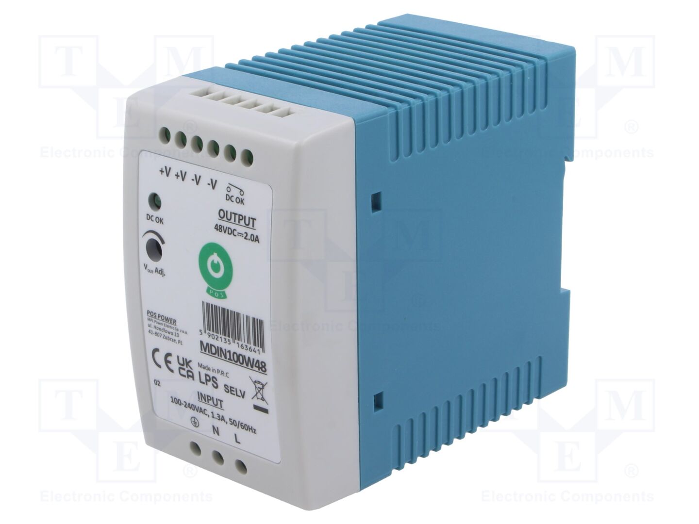 POS POS-MDIN100W48 DIN-kiskoon asennettava kytkentävirtalähde 96W 48VDC
