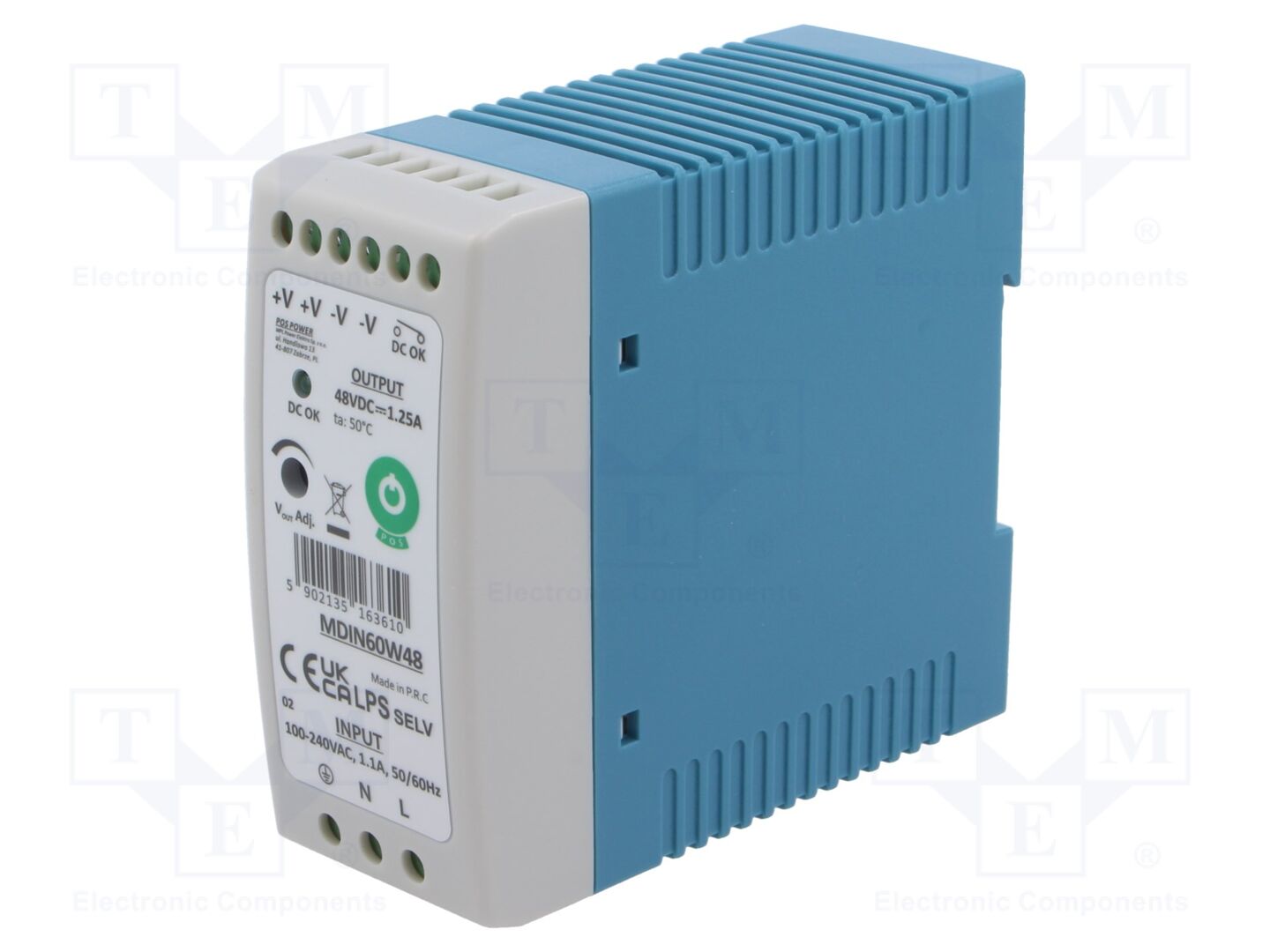 POS POS-MDIN60W48 DIN-kiskoon asennettava kytkentäsähkönsyöttö 60W 48VDC