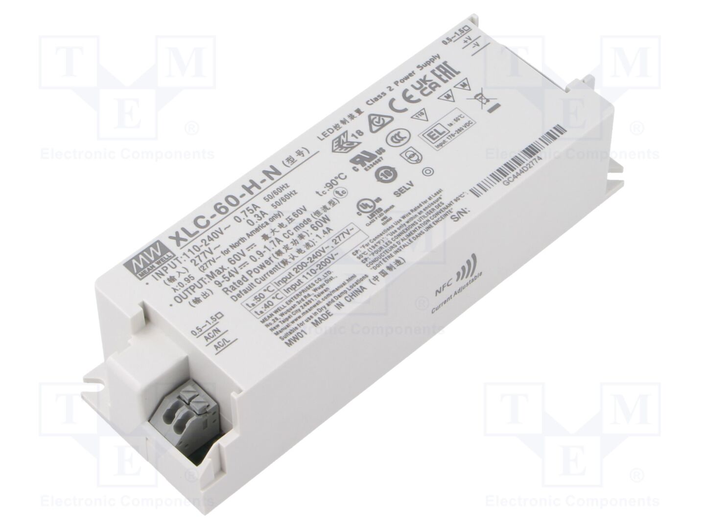 MEAN WELL XLC-60-H-N LED-verkkolaite 60W 9-54VDC 900mA-1.7A