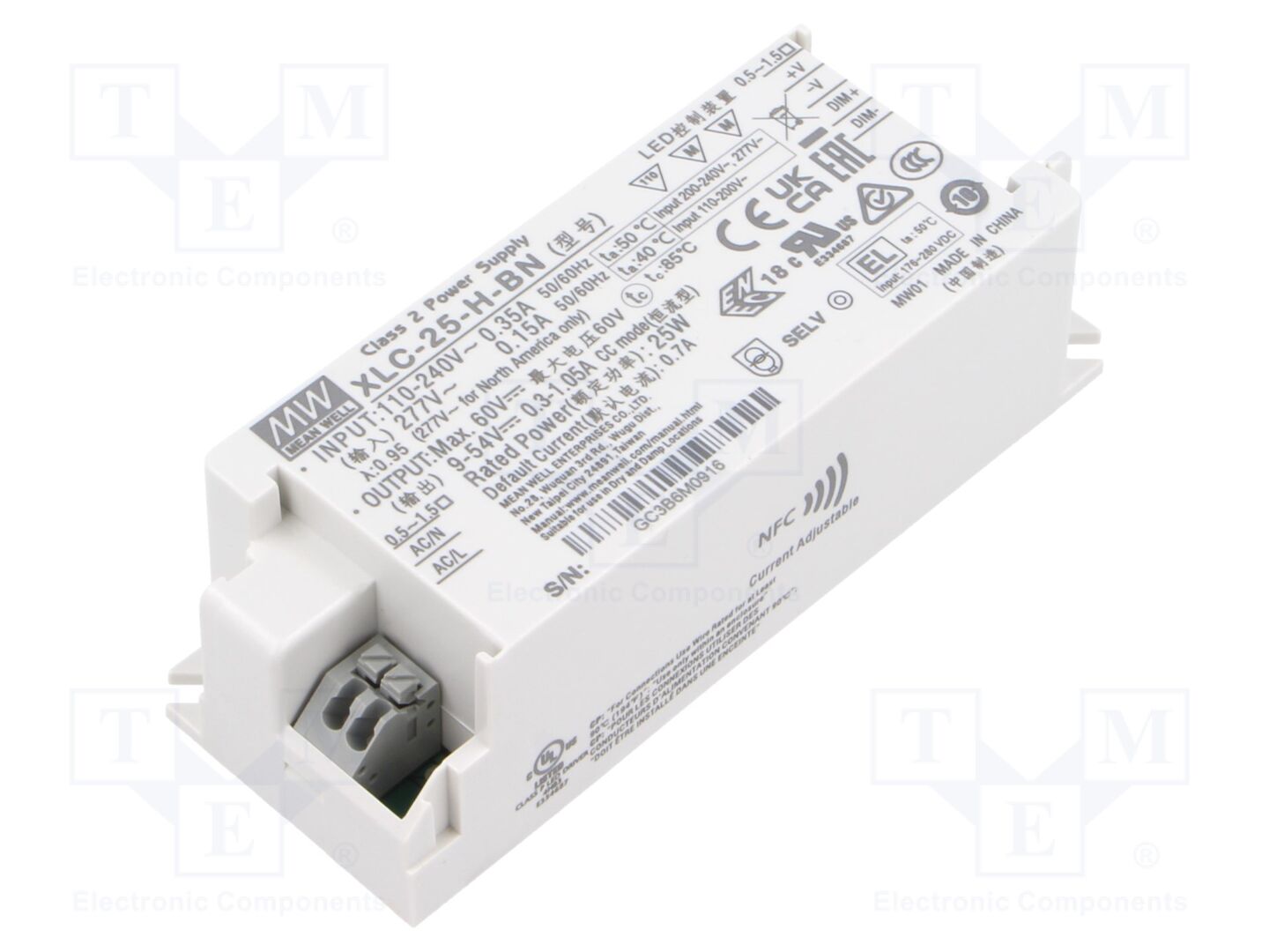 MEAN WELL XLC-25-H-BN LED-verkkolaite 25W 9-54VDC