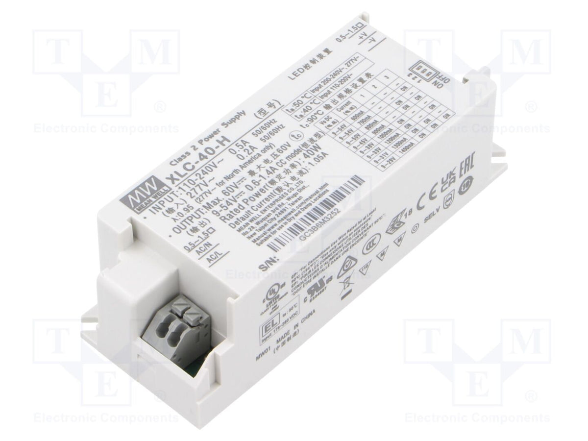 MEAN WELL XLC-40-H LED-verkkolaite 40W 9-54VDC 600mA-1.4A