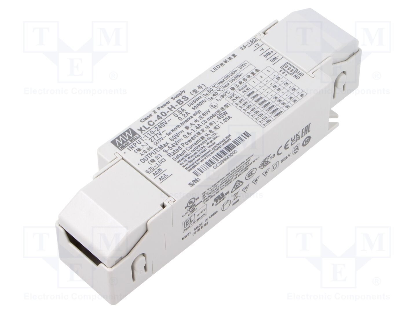 MEAN WELL XLC-40-H-BS LED-virtalähde 40W 9-54VDC 600mA-1.4A