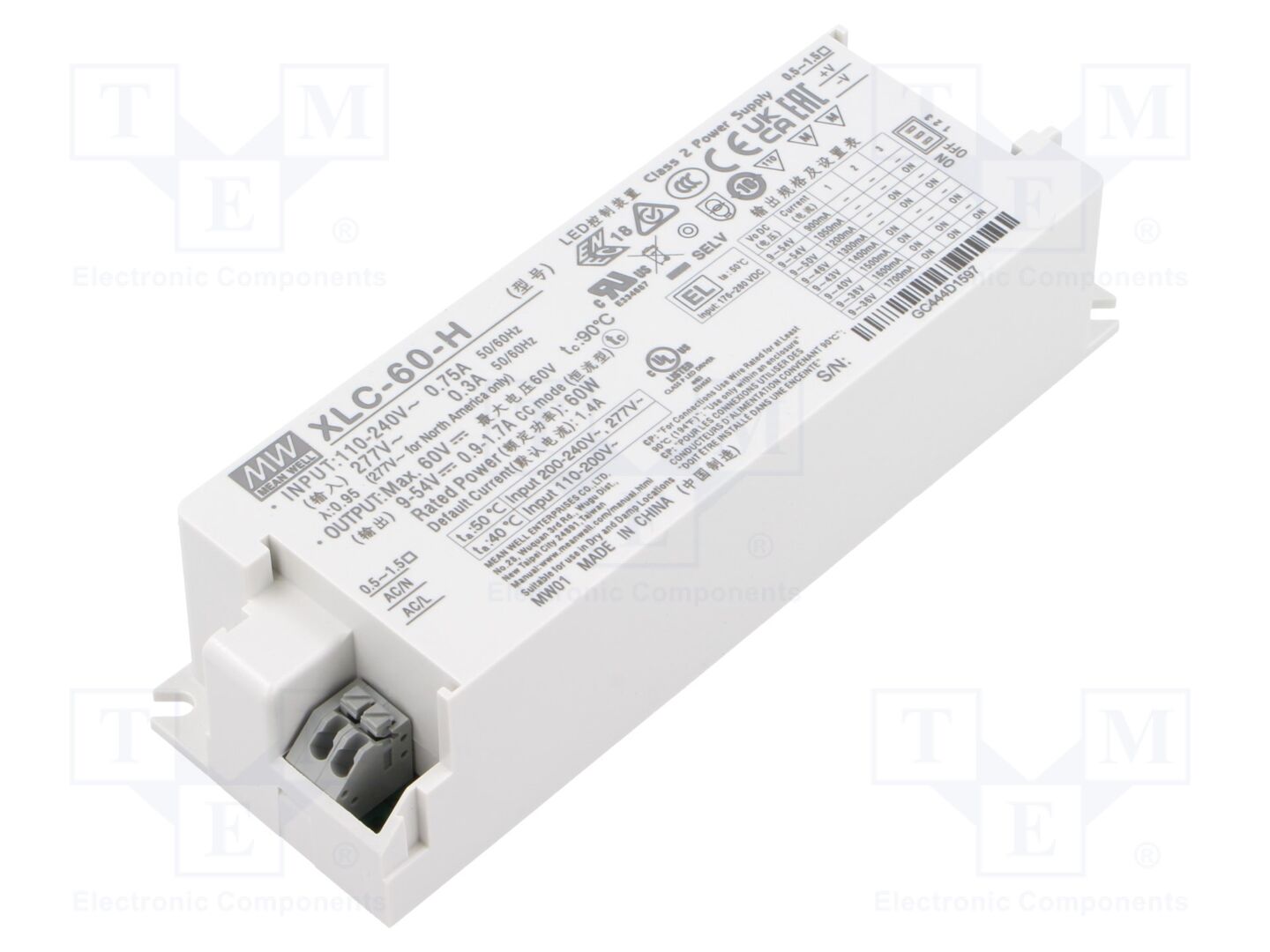 MEAN WELL XLC-60-H LED-virtalähde 60W 9-54VDC 900mA-1.7A