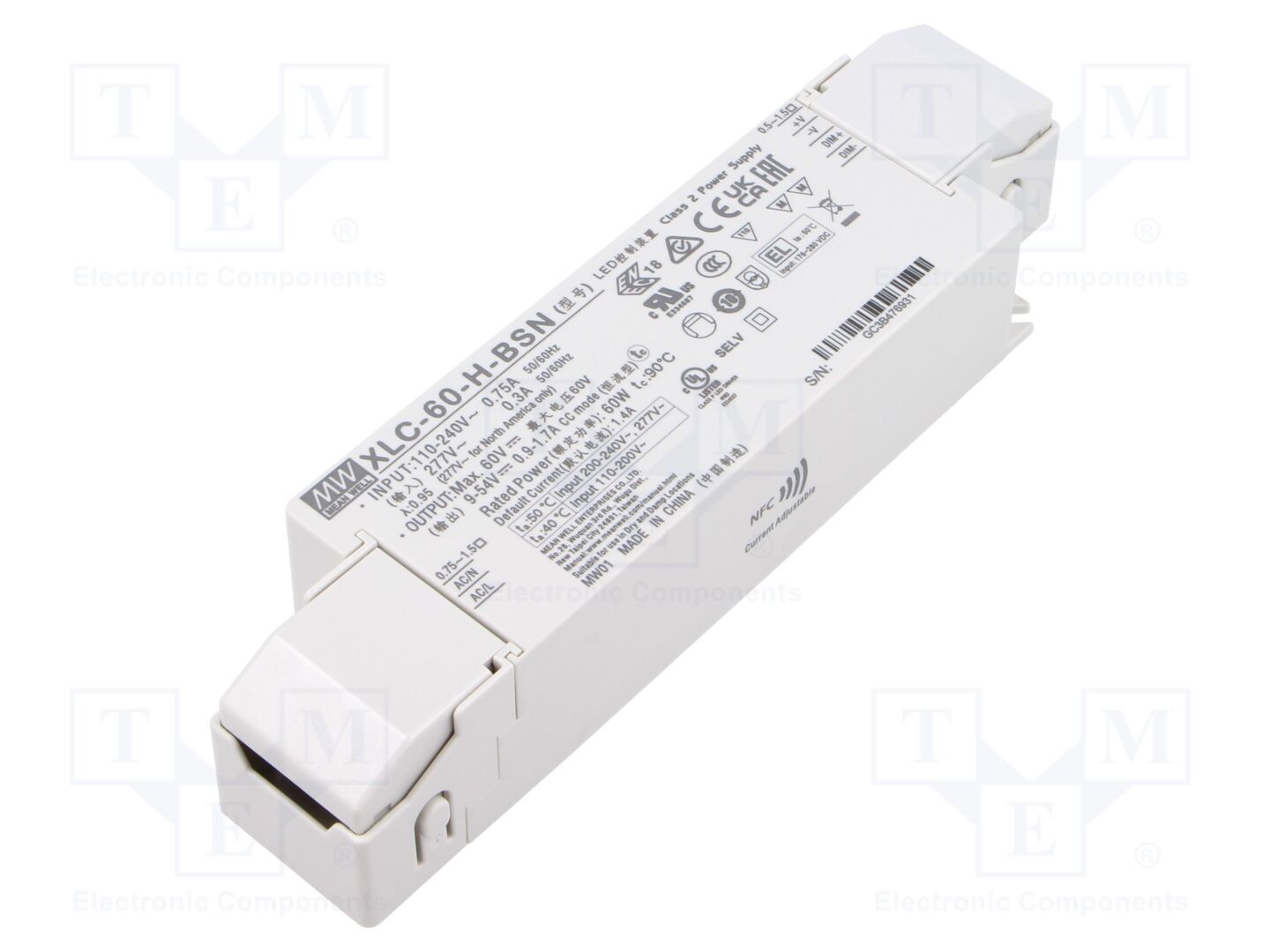 MEAN WELL XLC-60-H-BSN LED-virtalähde 60W 9-54VDC 900mA-1.7A