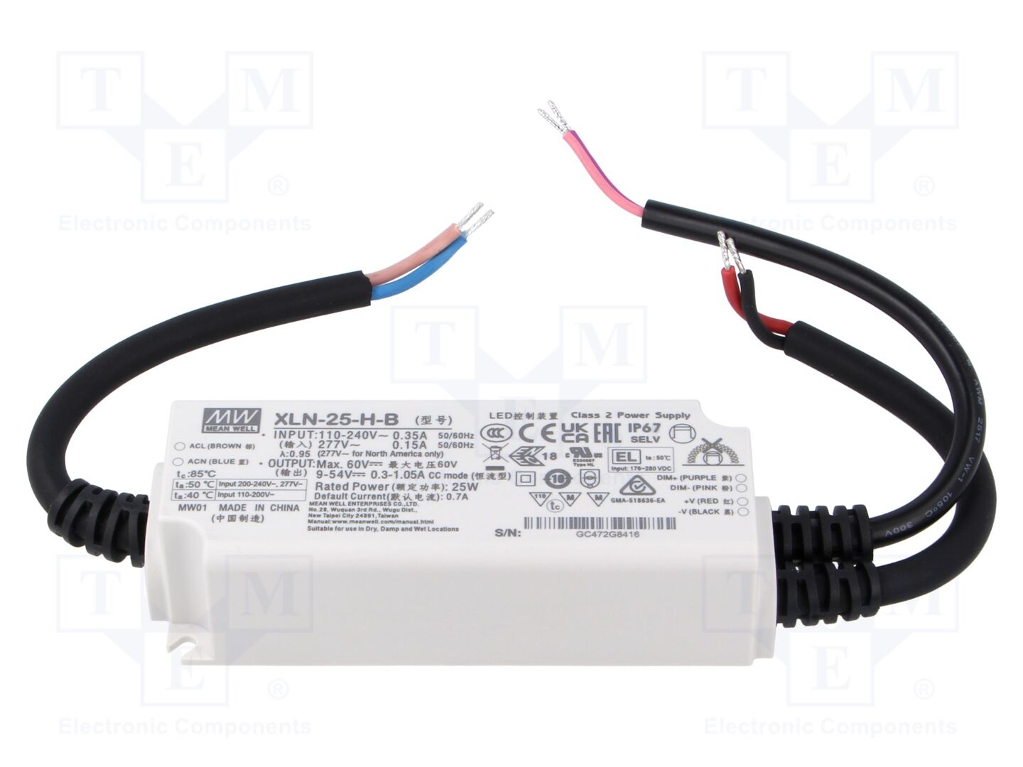 MEAN WELL XLN-25-H-B LED-virtalähde 25W 9-54VDC 300mA-1.05A IP67