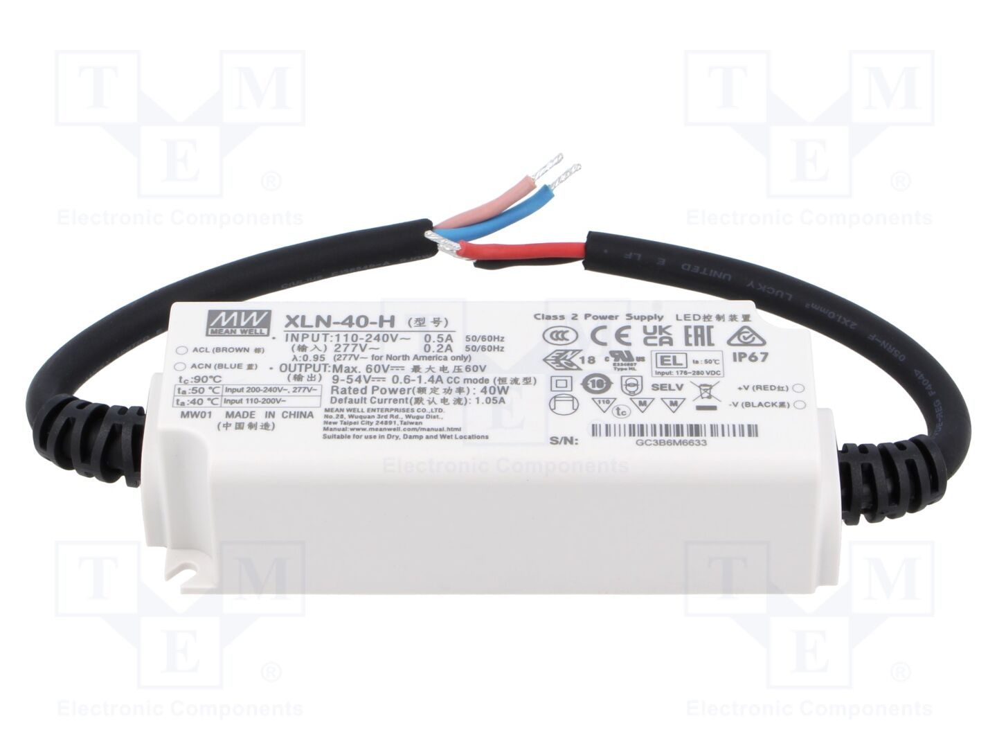 MEAN WELL XLN-40-H LED-verkkolaite 40W 9-54VDC 600mA-1.4A