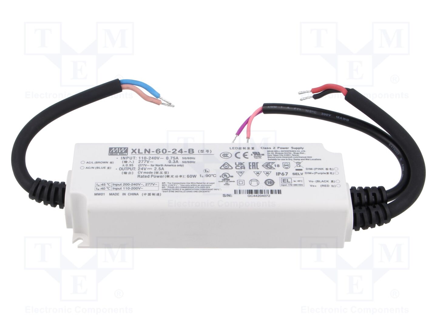 MEAN WELL XLN-60-24-B LED-verkkolaite 60W 24VDC