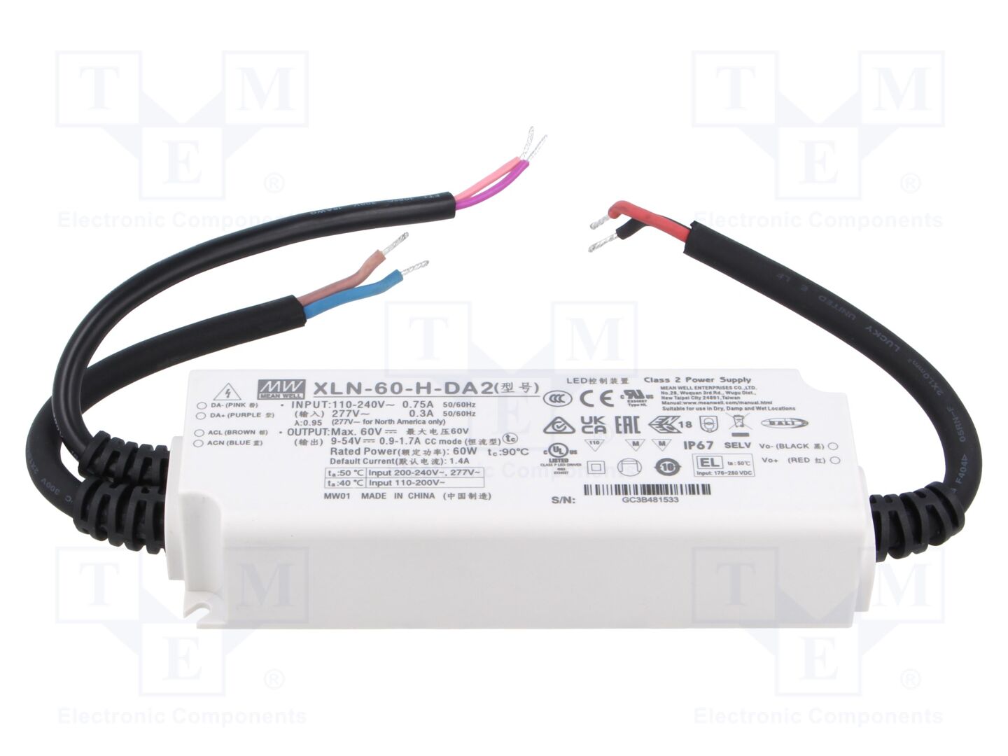 MEAN WELL XLN-60-H-DA2 LED-verkkolaite DALI 2 60W 9-54VDC