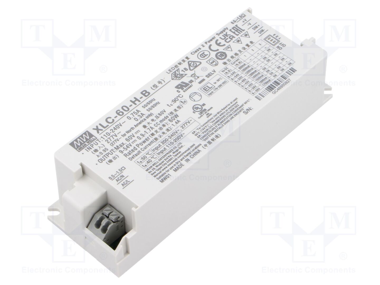 MEAN WELL XLC-60-H-B LED-verkkolaite 60W 9-54VDC 900mA-1.7A