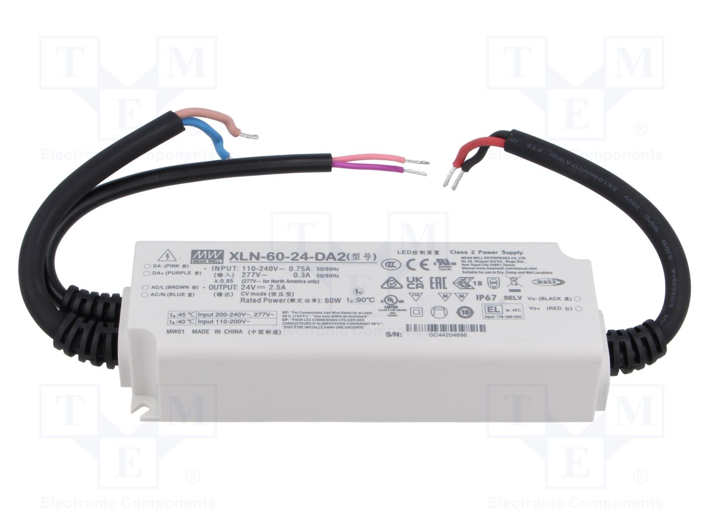 MEAN WELL XLN-60-24-DA2 LED-virtalähde DALI 2 60W 24VDC