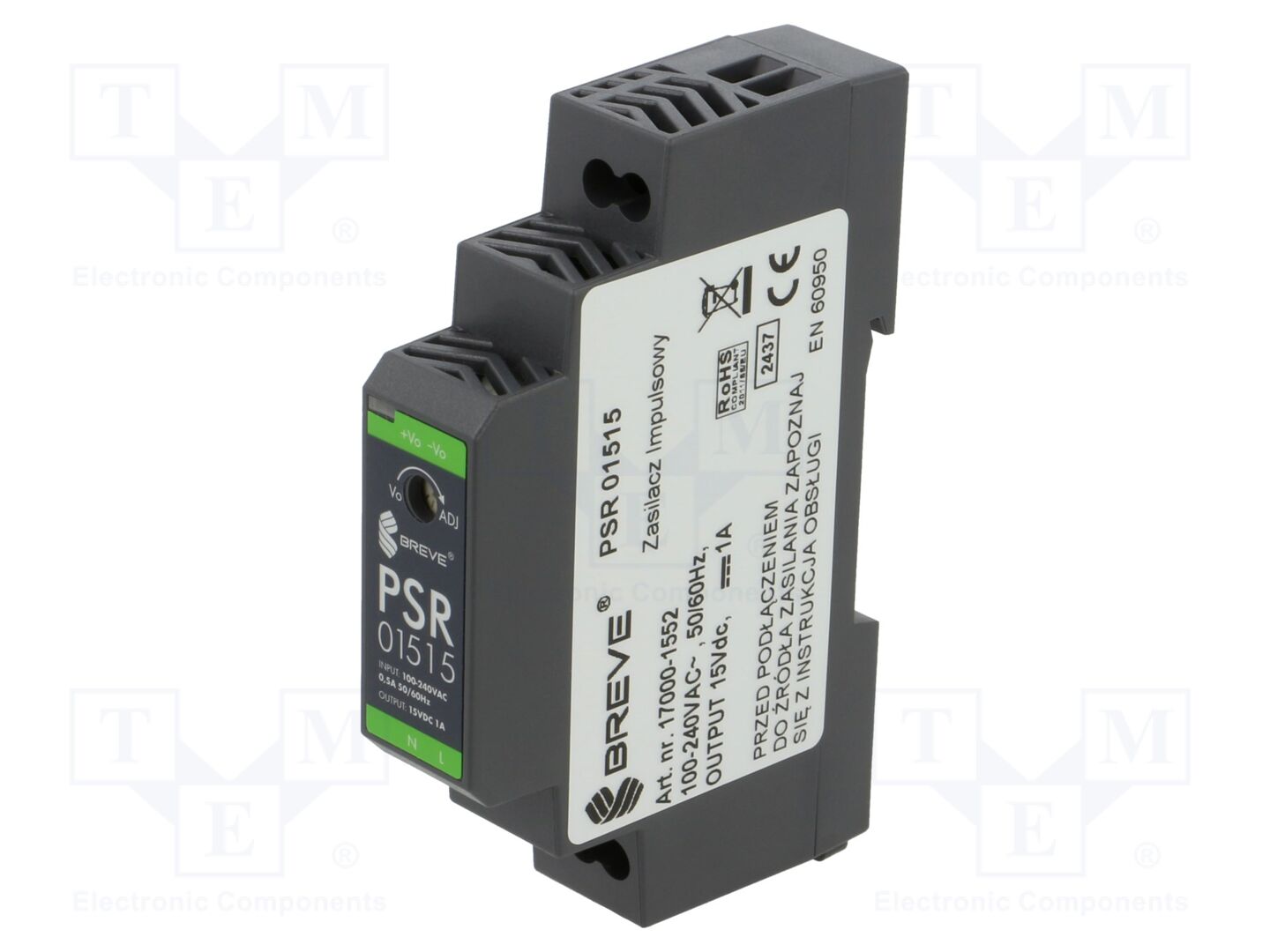 BREVE TUFVASSONS PSR-01515 DIN-kiskoon asennettava kytkentäsähköinen virtalähde 15W 15VDC 1A