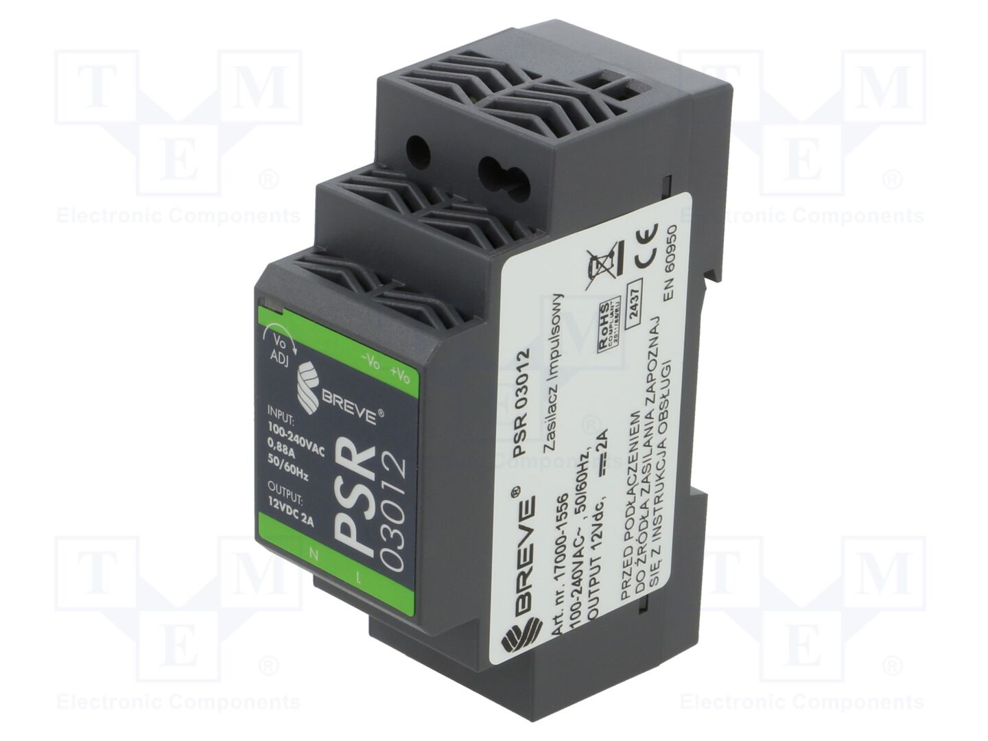 BREVE TUFVASSONS PSR-03012 DIN-kiskoon asennettava kytkentävirtalähde 24W 12VDC 2A