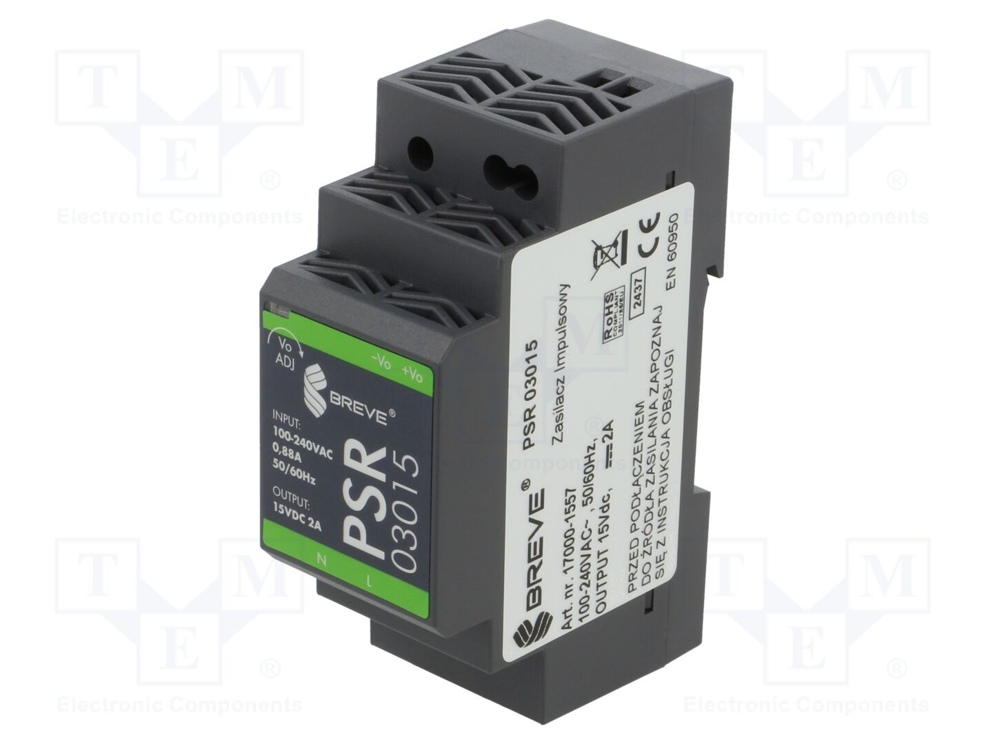BREVE TUFVASSONS PSR-03015 DIN-kiskoon asennettava kytkentäsähkölaite 30W 15VDC
