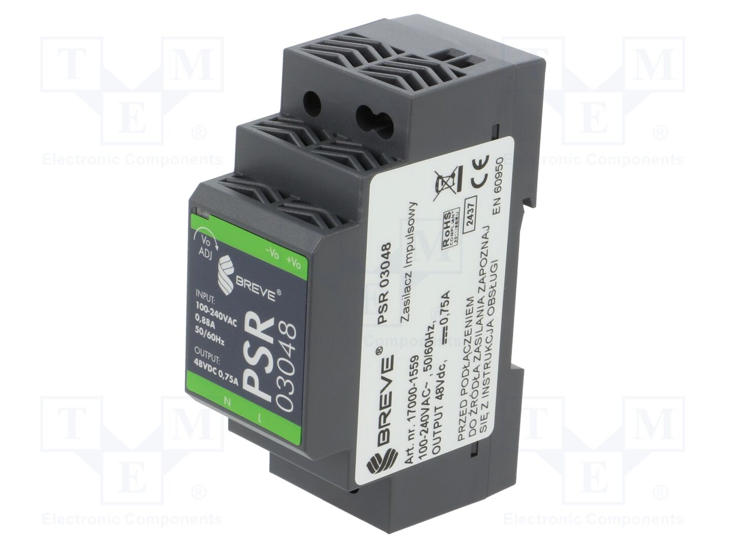 BREVE TUFVASSONS PSR-03048 Kytkinmuuntaja DIN-kiskoon 36W 48VDC 750mA