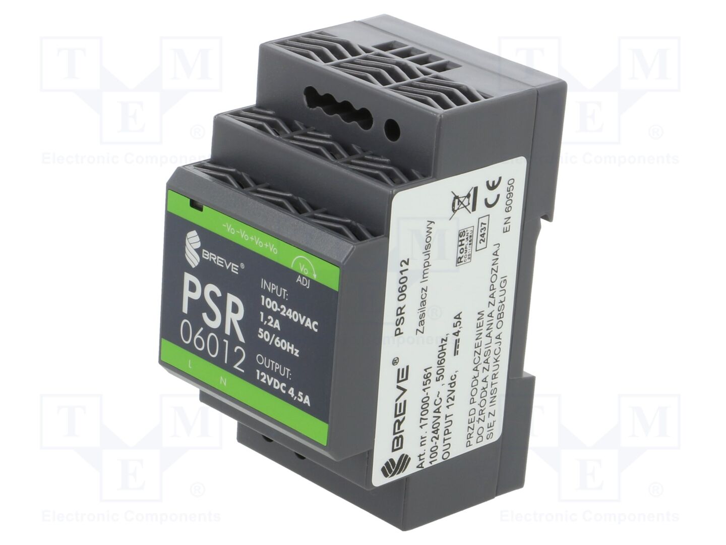 BREVE TUFVASSONS PSR-06012 DIN-kiskoon asennettava kytkentävirtalähde 54W 12VDC