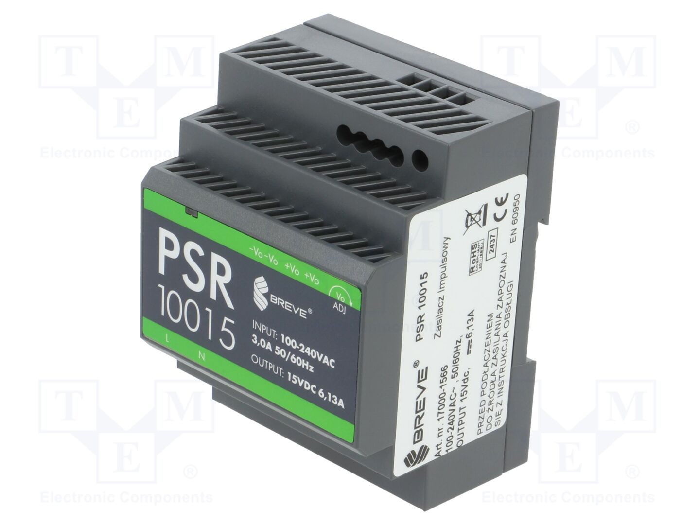 BREVE TUFVASSONS PSR-10015 DIN-kiskoon asennettava kytkentävirtalähde 92W 15VDC