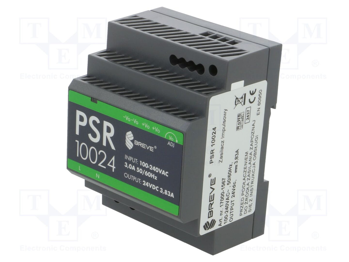 BREVE TUFVASSONS PSR-10024 DIN-kiskoon asennettava kytkentäsähkönsyöttö 92W 24VDC