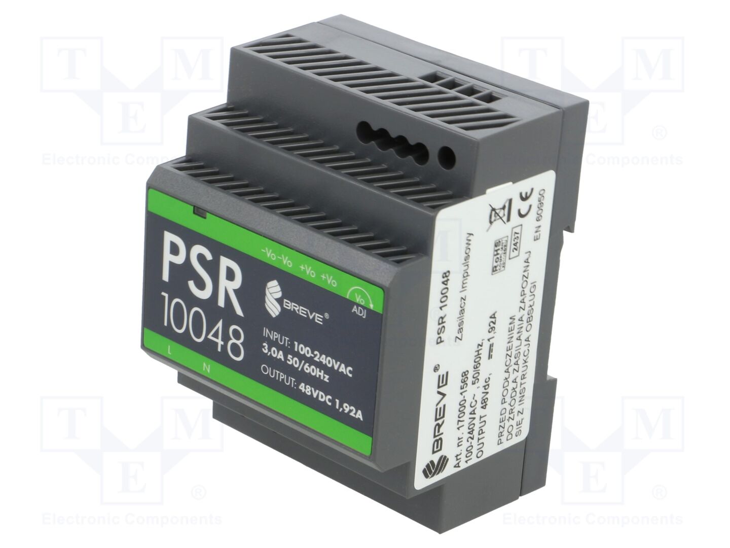 BREVE TUFVASSONS PSR-10048 DIN-kiskoon asennettava kytkentävirtalähde 48VDC 92.2W