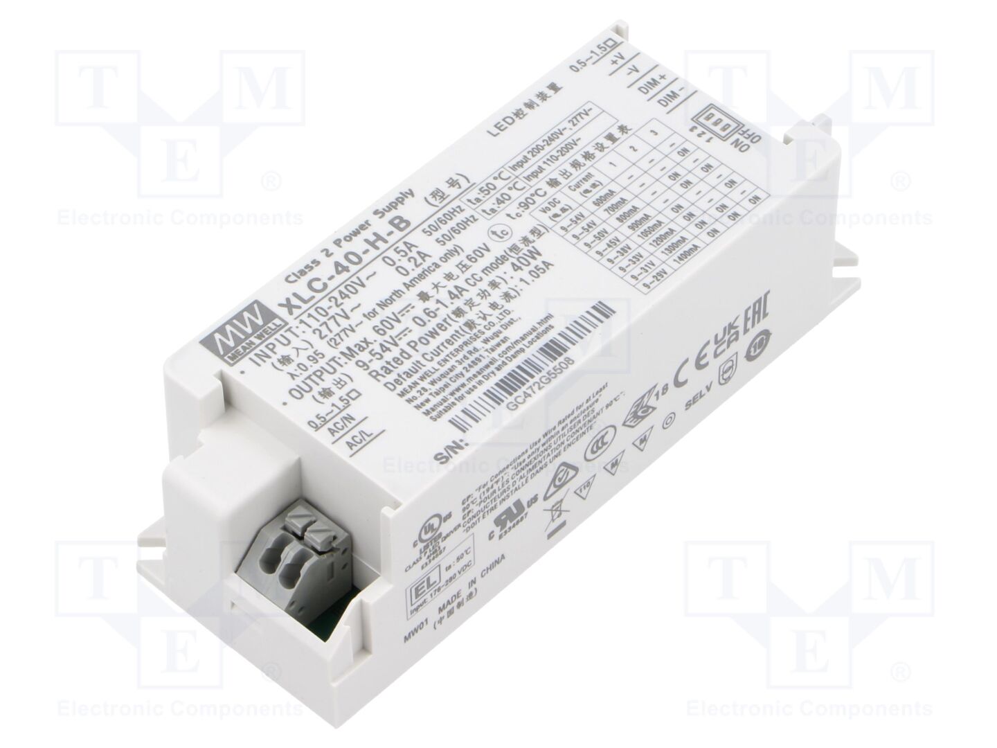 MEAN WELL XLC-40-H-B LED-virtalähde 40W 9-54VDC 600mA-1.4A