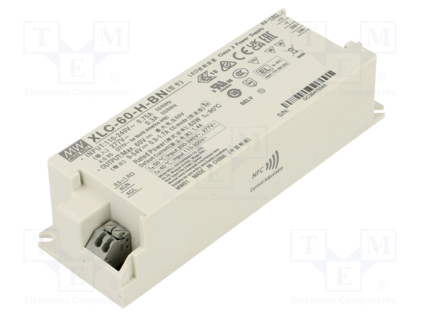 MEAN WELL XLC-60-H-BN LED-verkkolaite 60W 9-54VDC 900mA-1.7A