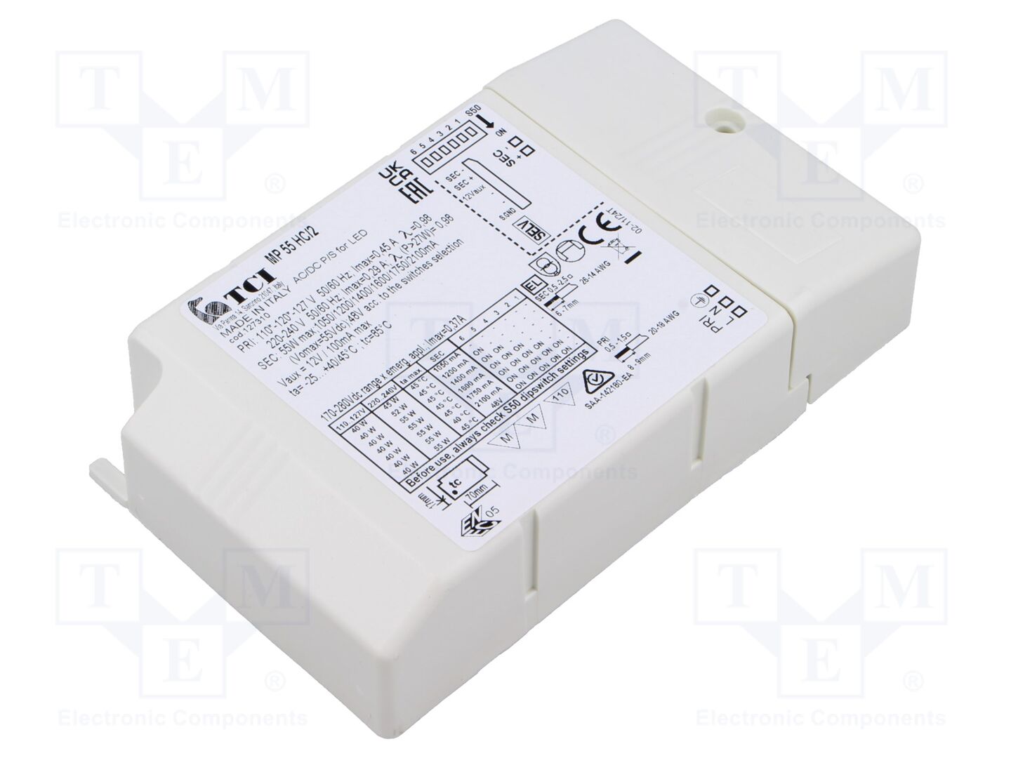 TCI MP 55 HC/2 LED-kytkentäsähkönsyöttö 2-44VDC 1.05-2.1A IP20