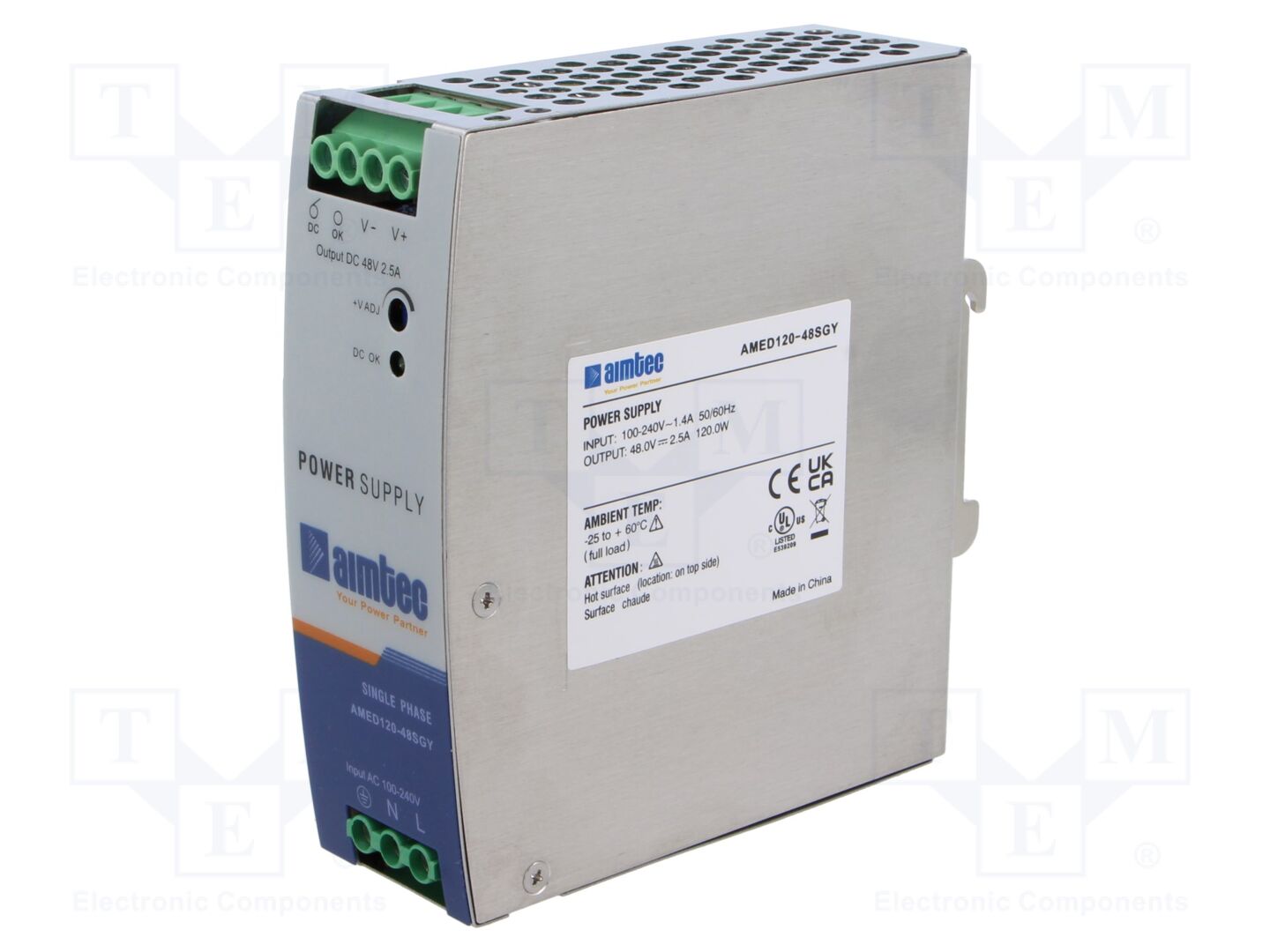 AIMTEC AMED120-48SGY DIN-kiskoon asennettava kytkentäsähkönsyöttö 120W 48VDC