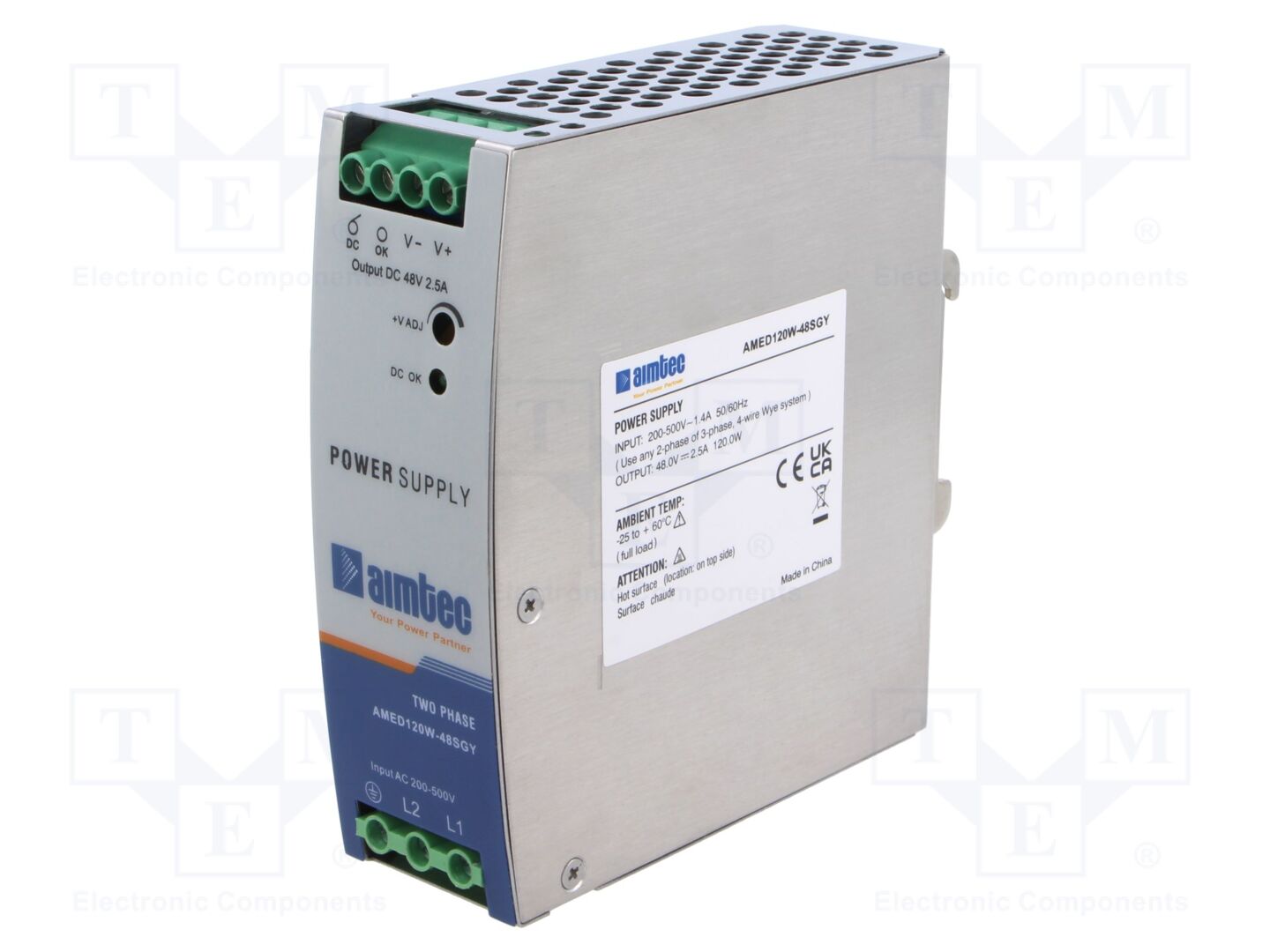 AIMTEC AMED120W-48SGY DIN-kiskoon asennettava kytkentävirtalähde 120W 48VDC