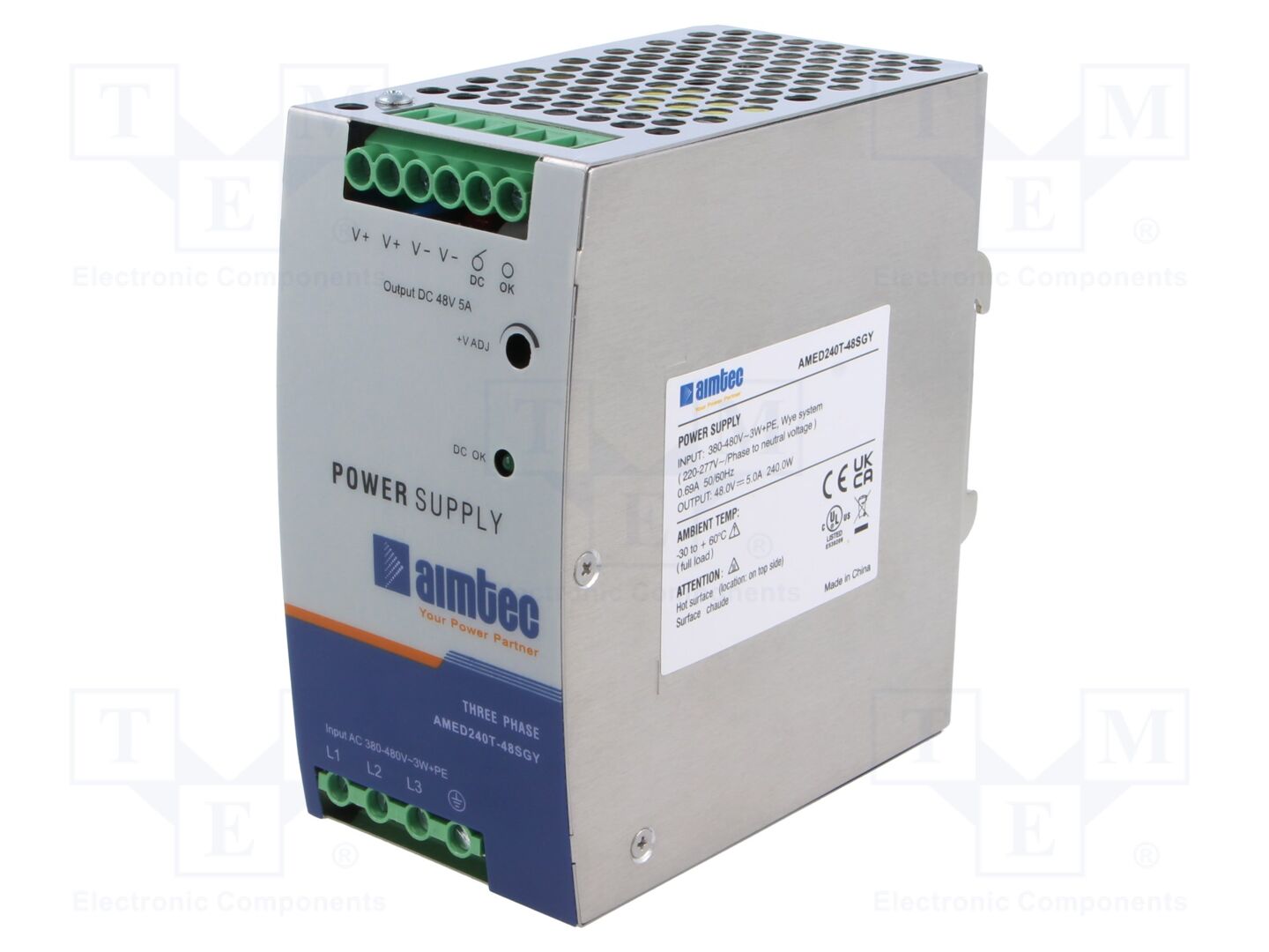 AIMTEC AMED240T-48SGY DIN-kiskoon asennettava kytkentävirtalähde 240W 48VDC