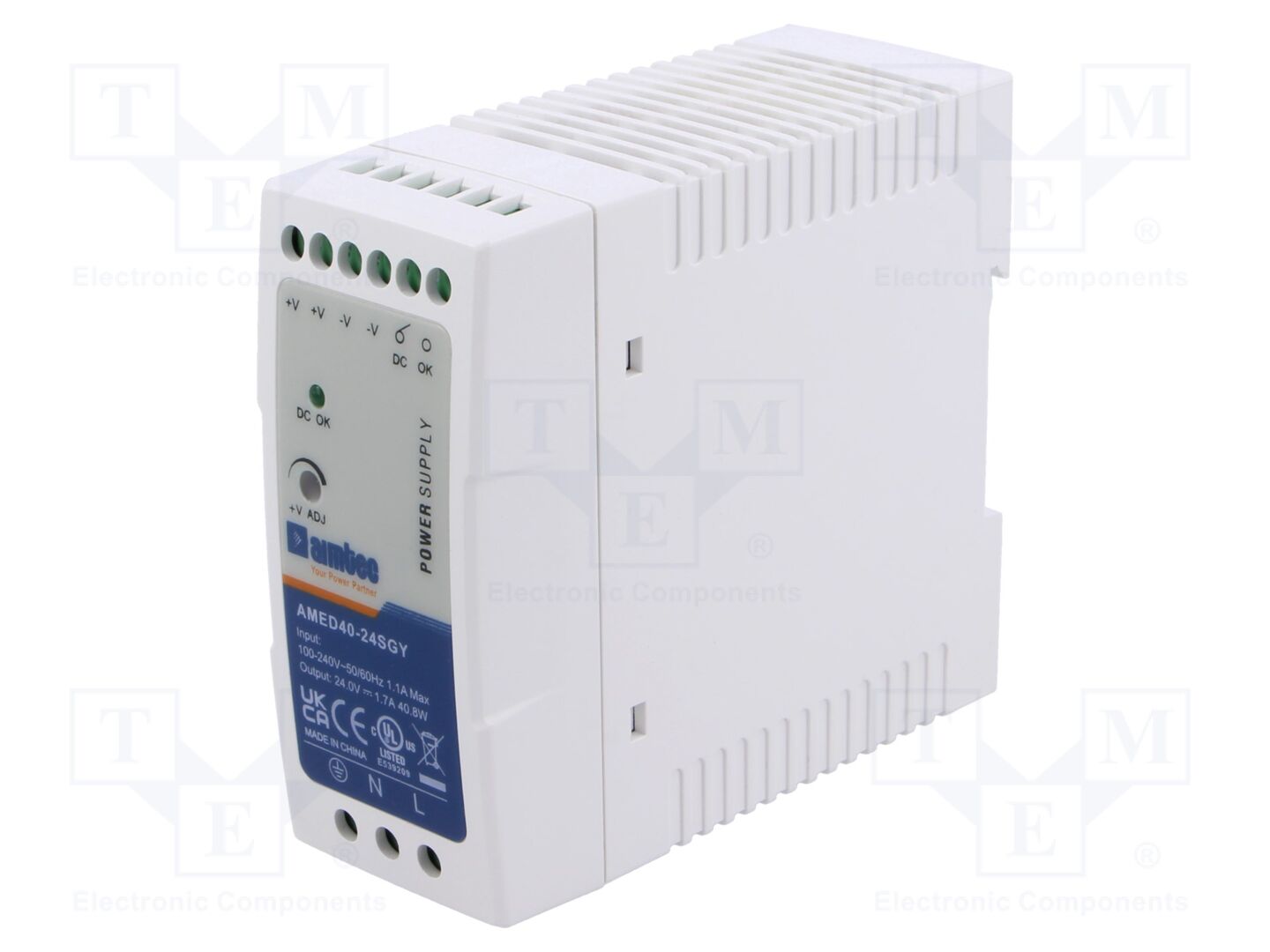 AIMTEC AMED40-24SGY DIN-kiskoon asennettava kytkentävirtalähde 40W 24VDC