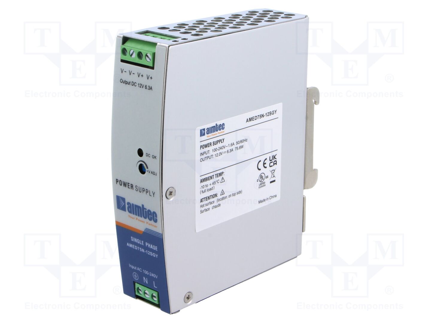 AIMTEC AMED75N-12SGY DIN-kiskoon asennettava kytkentävirtalähde 75,6W 12VDC