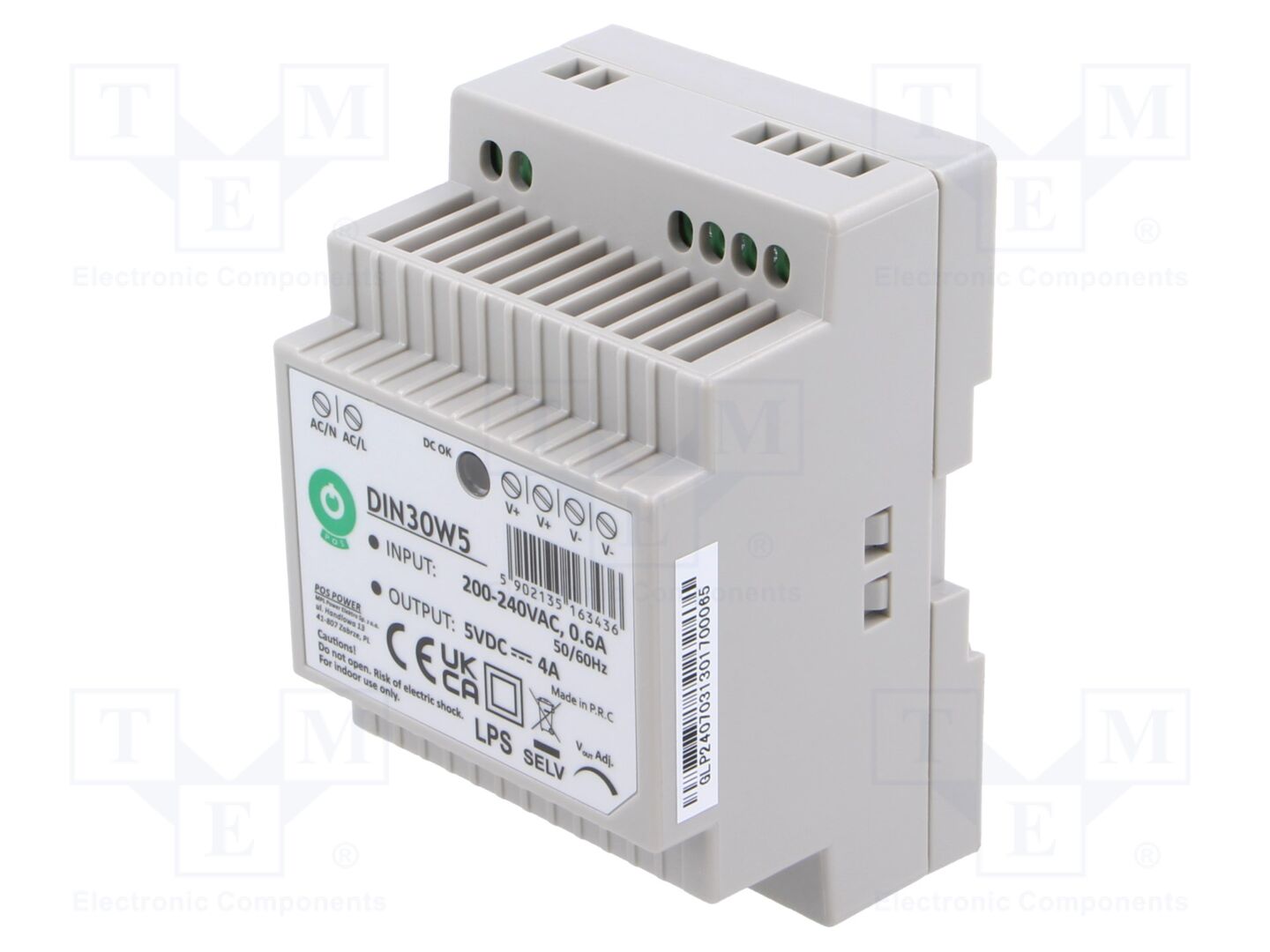 POS POS-DIN30W5 DIN-kiskoon asennettava kytkentävirtalähde 20W 5VDC 4A
