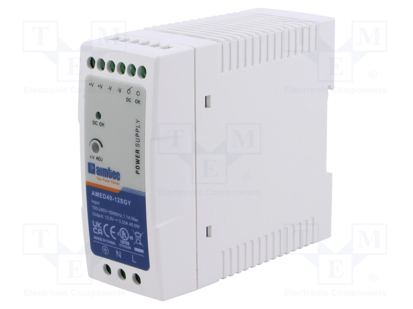 AIMTEC AMED40-12SGY DIN-kiskoon asennettava kytkentävirtalähde 40W 12VDC