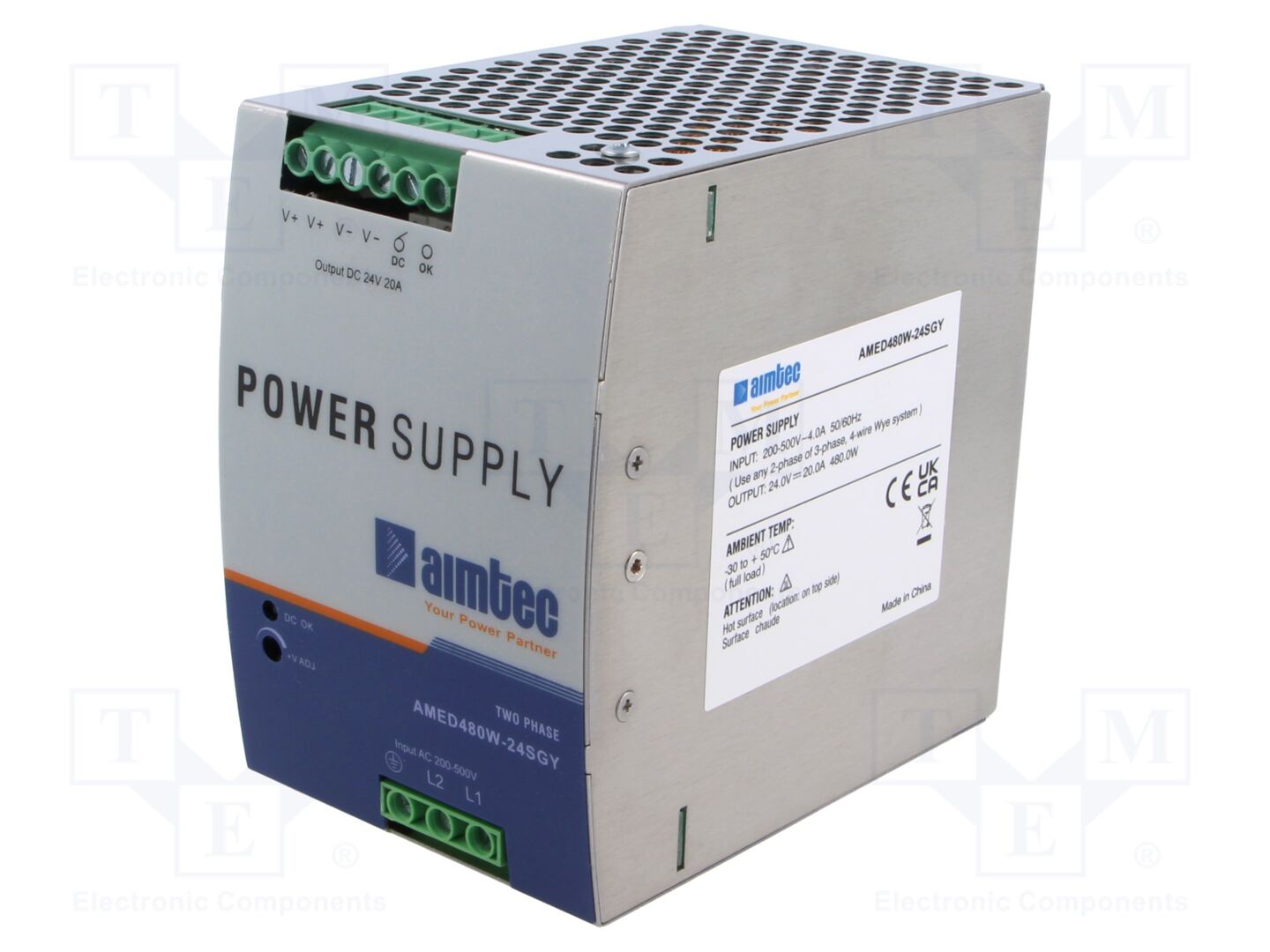 AIMTEC AMED480W-24SGY DIN-kiskoon asennettava kytkentävirtalähde 480W 24VDC