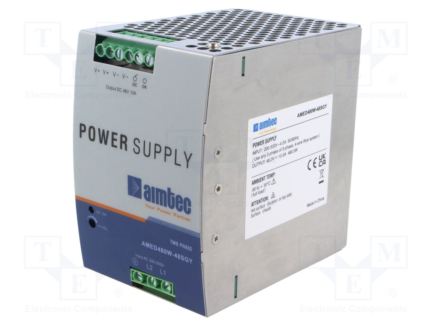 AIMTEC AMED480W-48SGY DIN-kiskoon asennettava kytkentäsähkönsyöttö 480W 48VDC