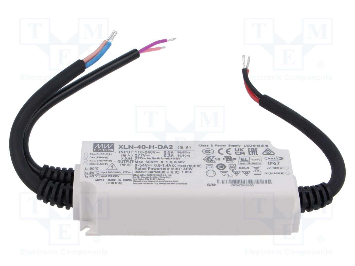 MEAN WELL XLN-40-H-DA2 LED-verkkolaite DALI 2 40W 9-54VDC