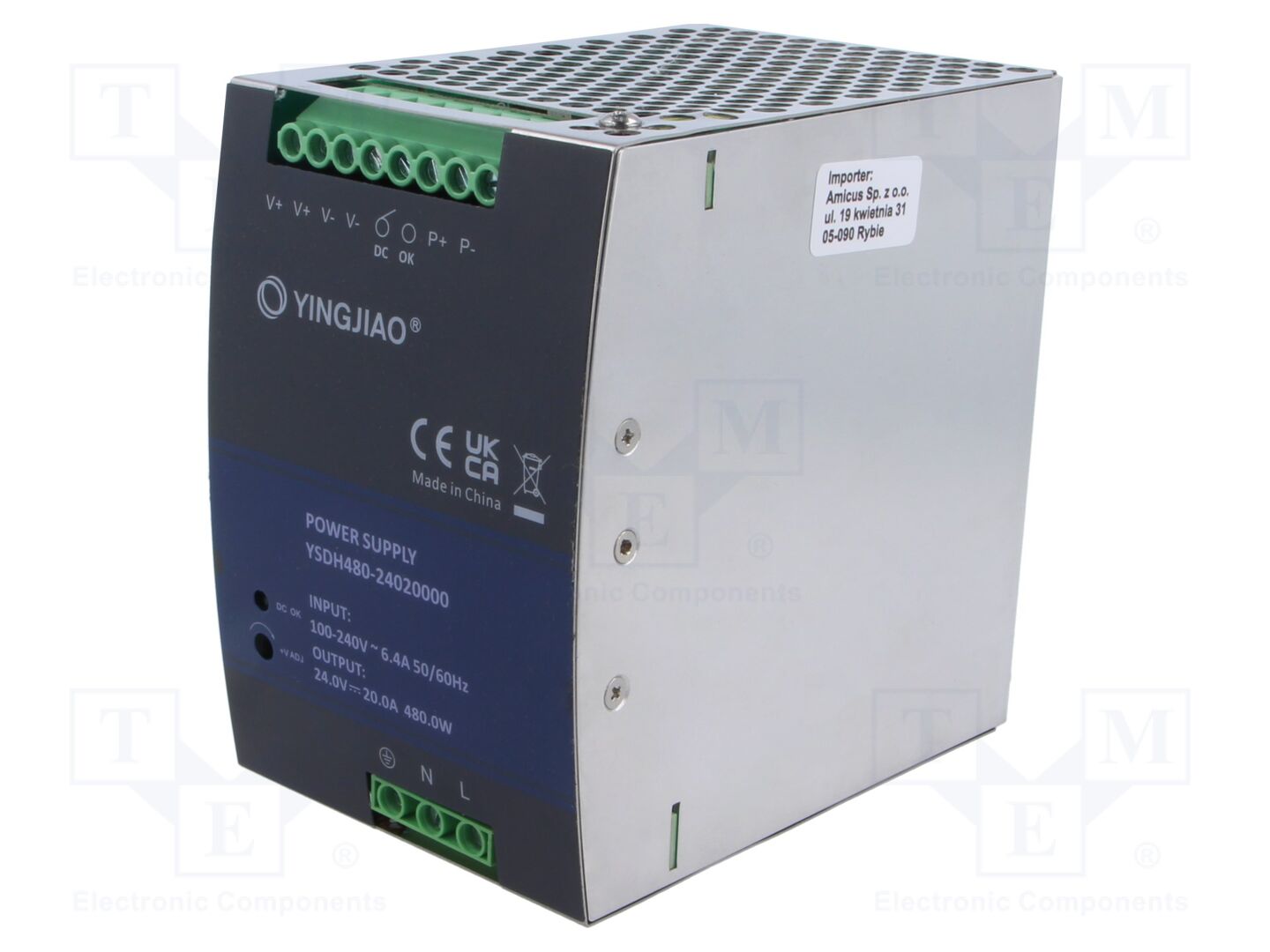 YINGJIAO YSDH480-480-24 DIN-kiskoon asennettava kytkentävirtalähde 480W 24VDC 20A