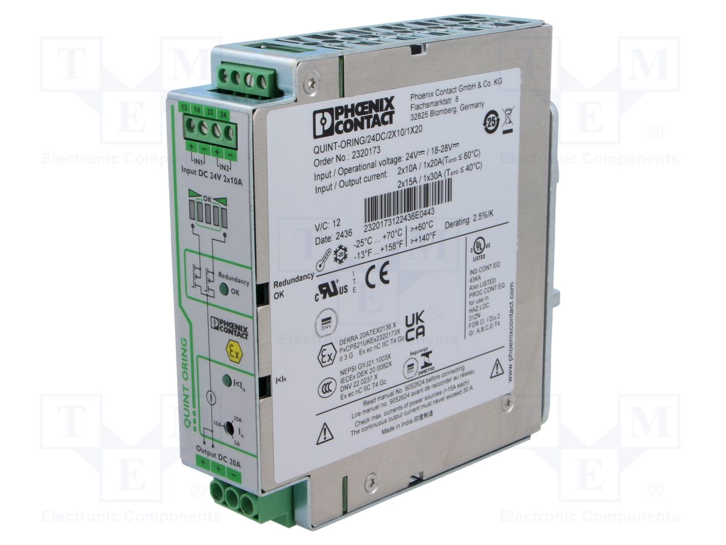 PHOENIX CONTACT QUINT-ORING/24DC/2X10/1X20 DIN-kiskoon asennettava redundanssimoduuli 24VDC