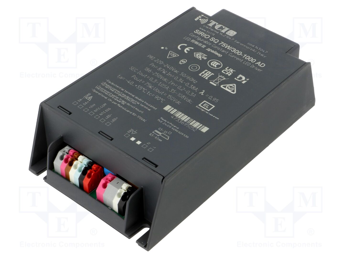 TCI SIRIO SQ 75W/300-1000 AD LED-virtalähde 35-108VDC 70mA-1.05A