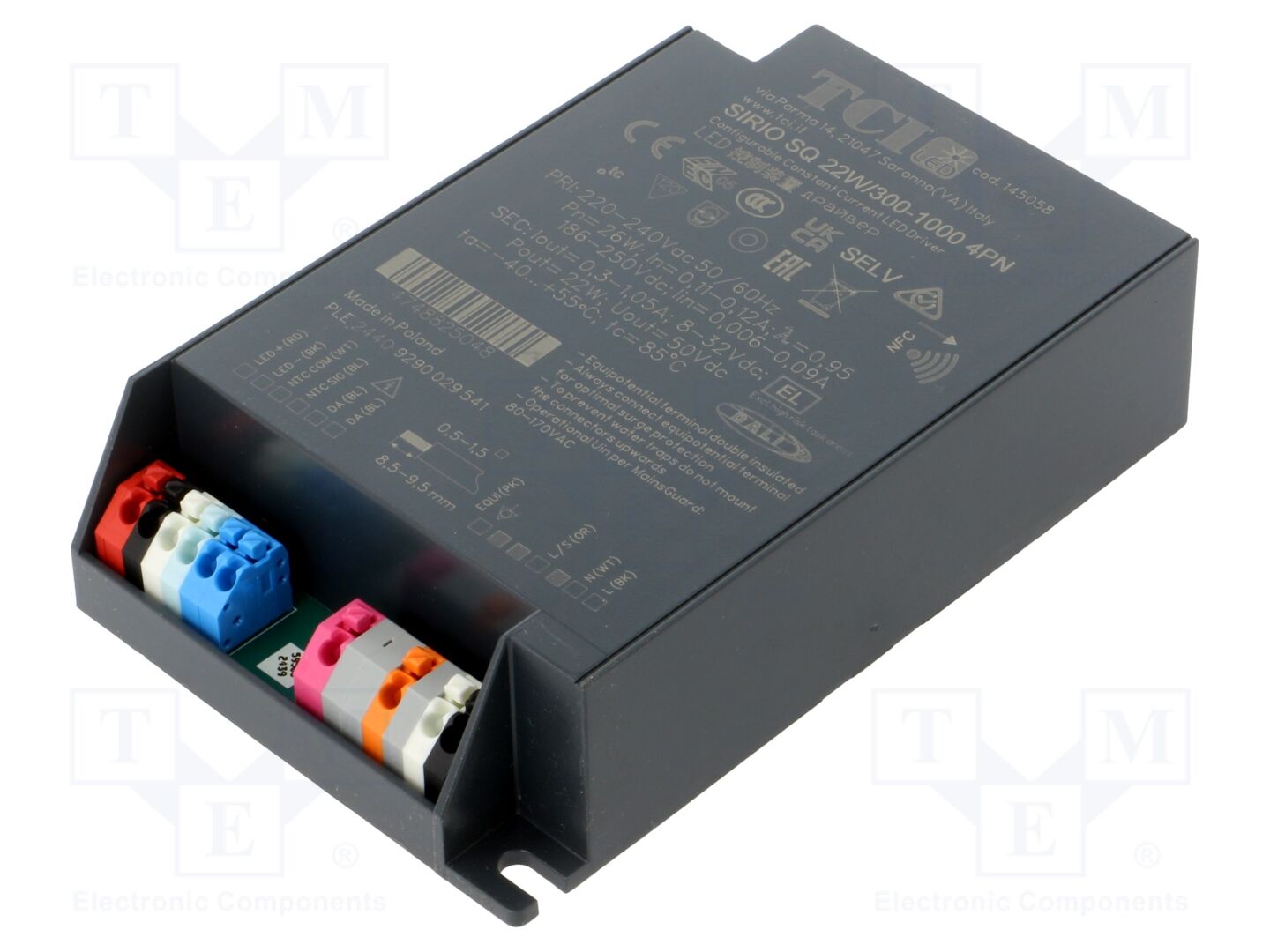 TCI SIRIO SQ 22W/300-1000 4PN LED-virtalähde DALI 2 8-32VDC