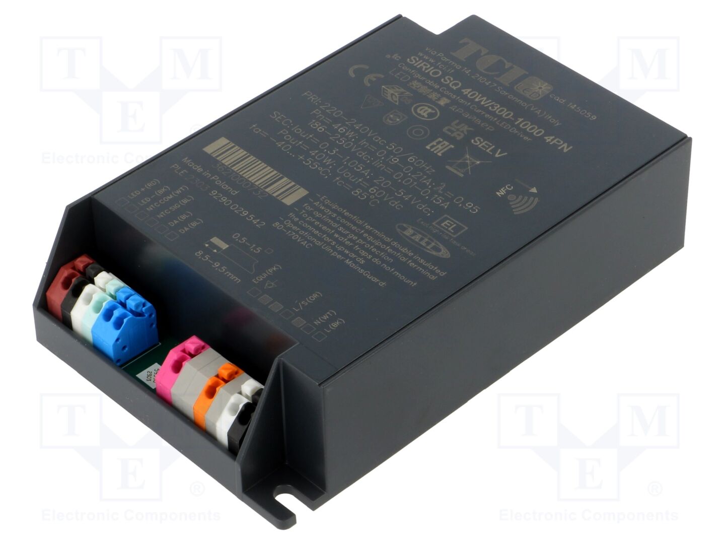 TCI SIRIO SQ 40W/300-1000 4PN LED-virtalähde DALI 2 20-54VDC