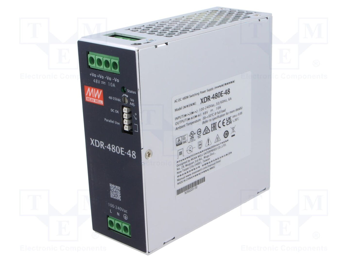 MEAN WELL XDR-480E-48 DIN-kiskoon asennettava kytkentävirtalähde 480W 48VDC