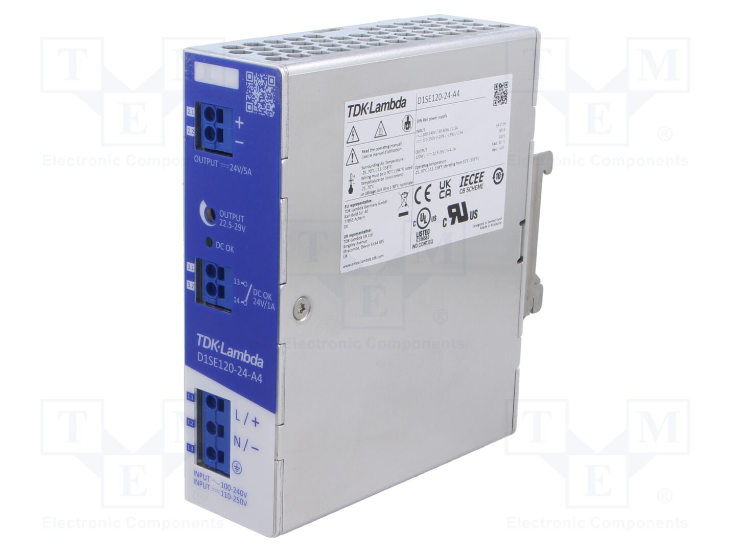TDK-LAMBDA D1SE120-24-A4 DIN-kiskoon asennettava kytkentävirtalähde 120W 24VDC