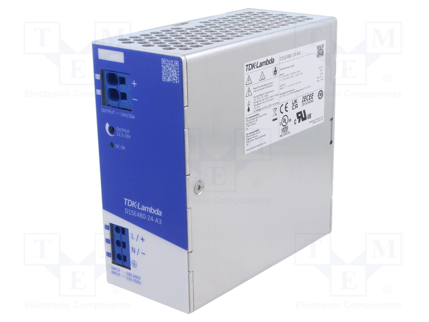 TDK-LAMBDA D1SE480-24-A3 DIN-kiskoon asennettava kytkentävirtalähde 480W 24VDC