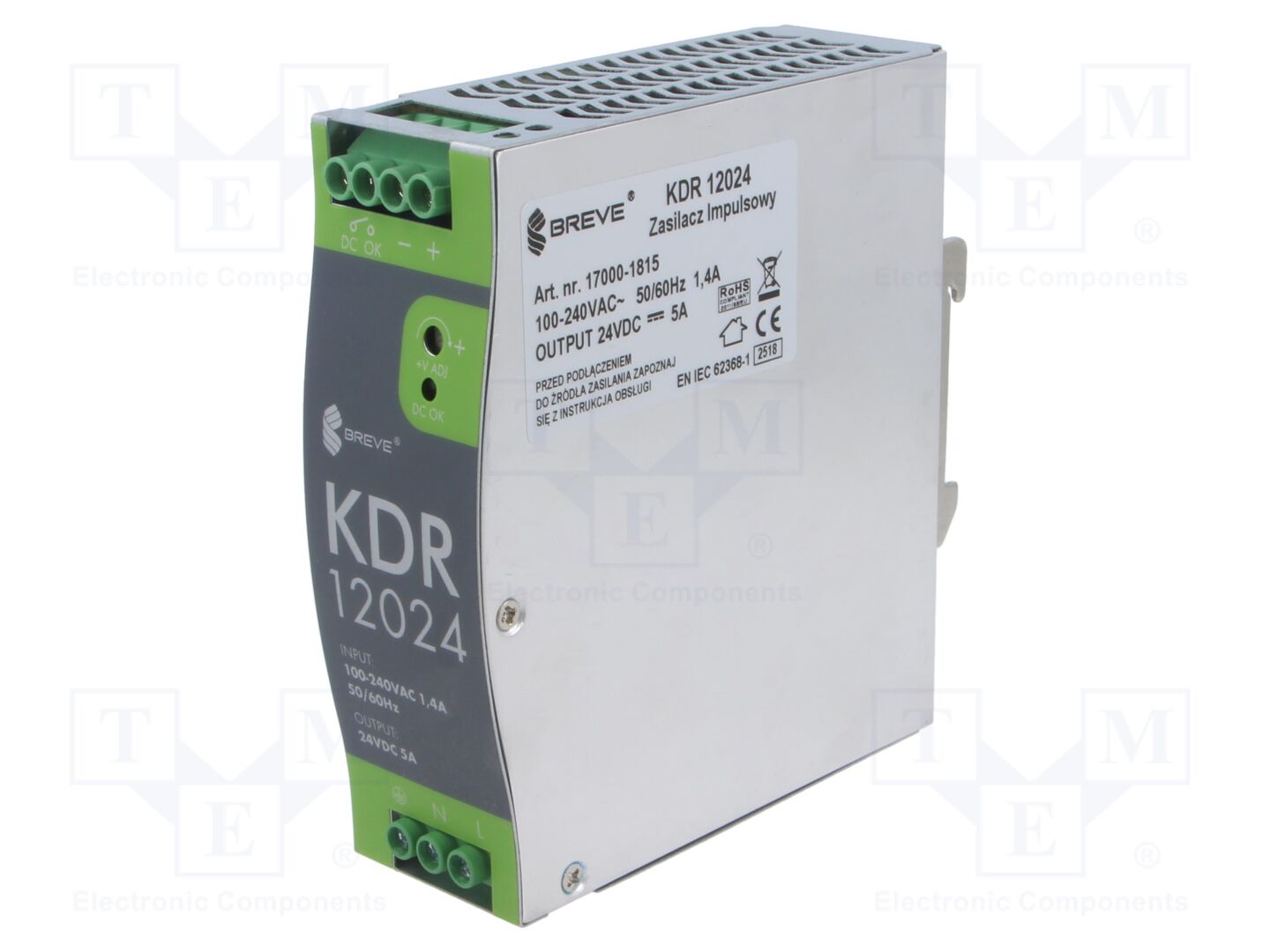 BREVE TUFVASSONS KDR-12024 DIN-kiskoon asennettava kytkentäsähkölaite 120W