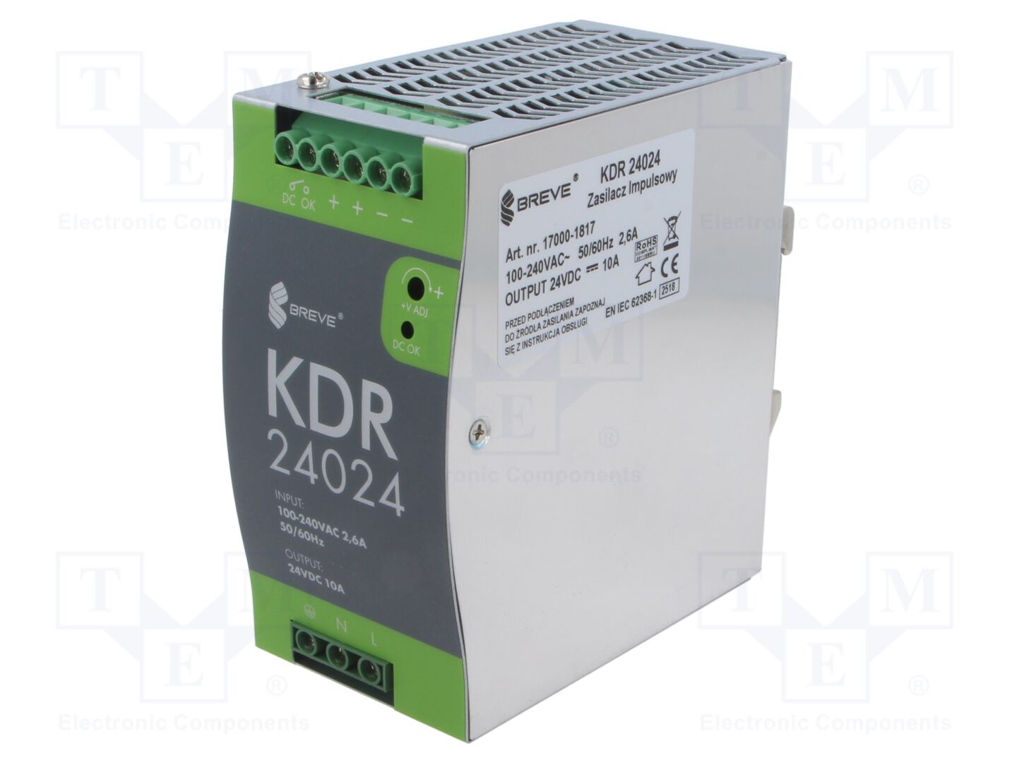 BREVE TUFVASSONS KDR-24024 Kytkentäsähköinen DIN-kiskoon asennettava virtalähde 240W
