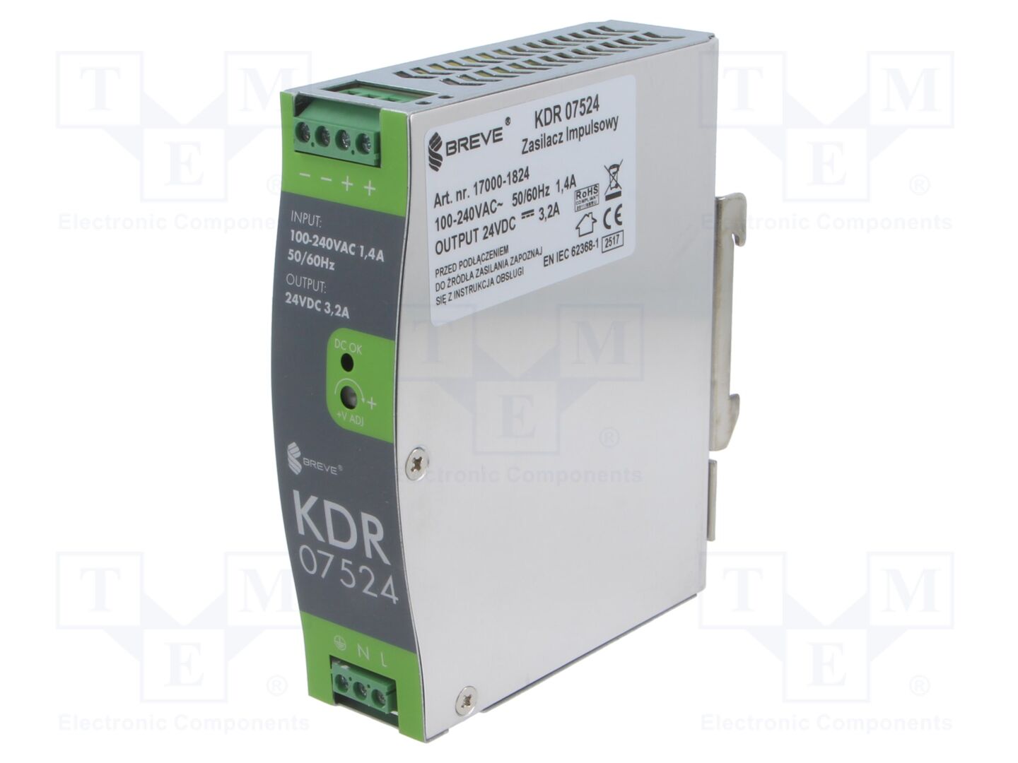 BREVE TUFVASSONS KDR-7524 Kytkentäsähköinen DIN-kiskoon asennettava virtalähde 75W