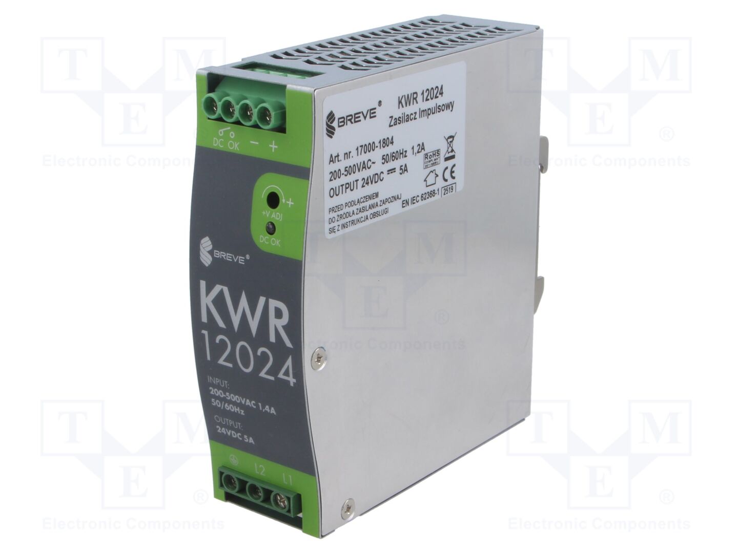 BREVE TUFVASSONS KWR-12024 Kytkentävirtalähde DIN-kiskoon 120W