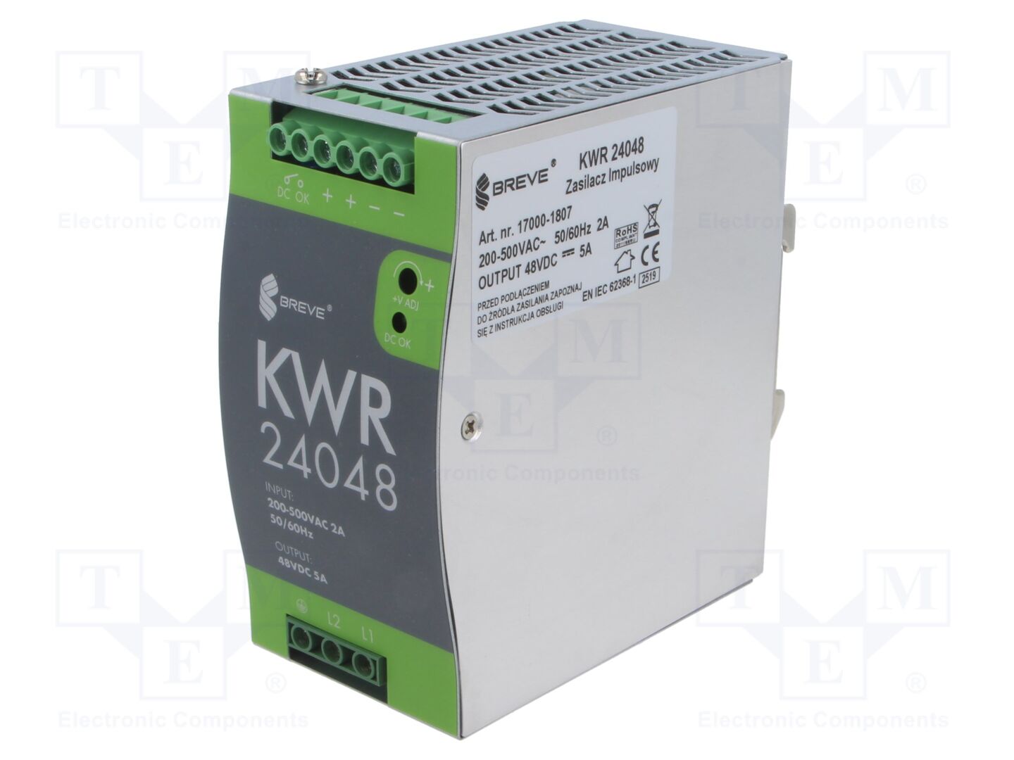 BREVE TUFVASSONS KWR-24048 DIN-kiskoon asennettava kytkentävirtalähde 240W
